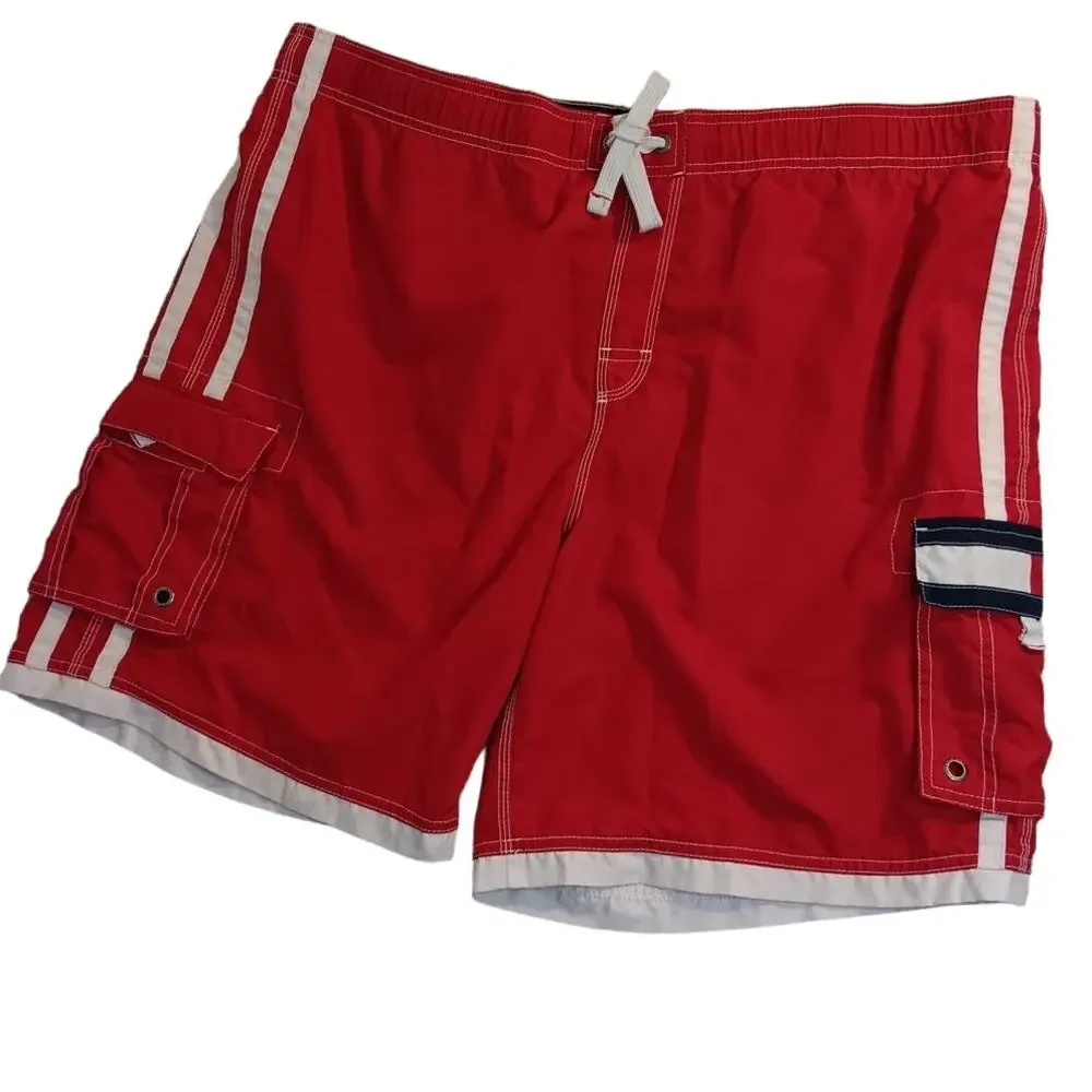 Vtg Tommy Hilfiger Board Swim Shorts XXL 44 Red/White Stripe Beach Big Man‎